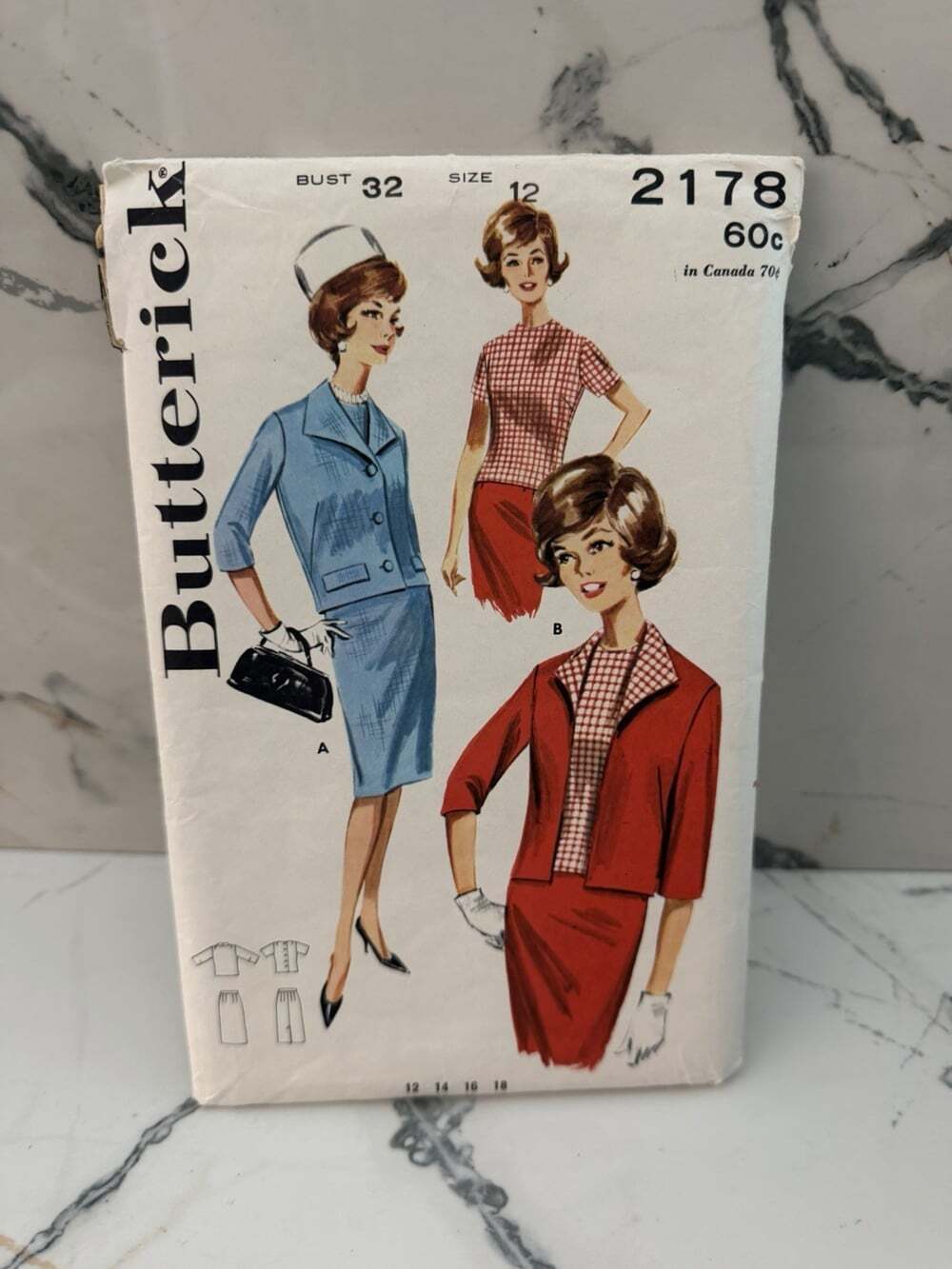 Skirt Suit Jacket Top Overblouse 12 Butterick 2178 Sewing Pattern CUT Pencil VTG